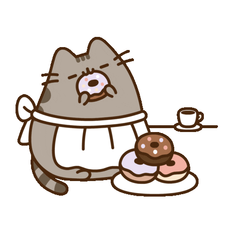 A cozy cat with donuts and tea